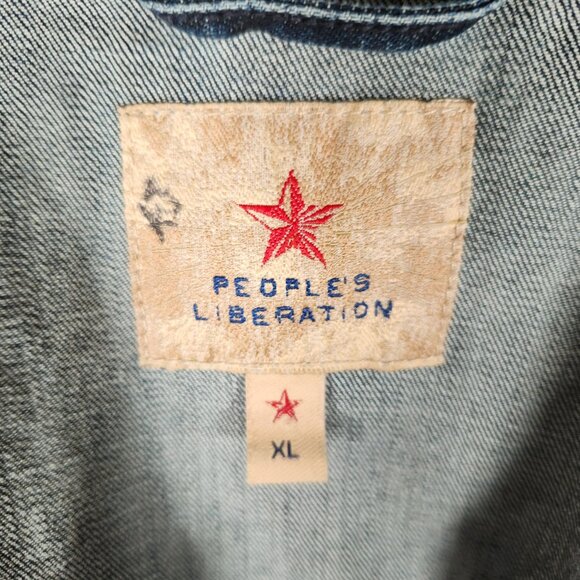 People’s Liberation Blue Denim Jacket Womens XL Cropped Streetwear Boho Casual - Picture 3 of 16
